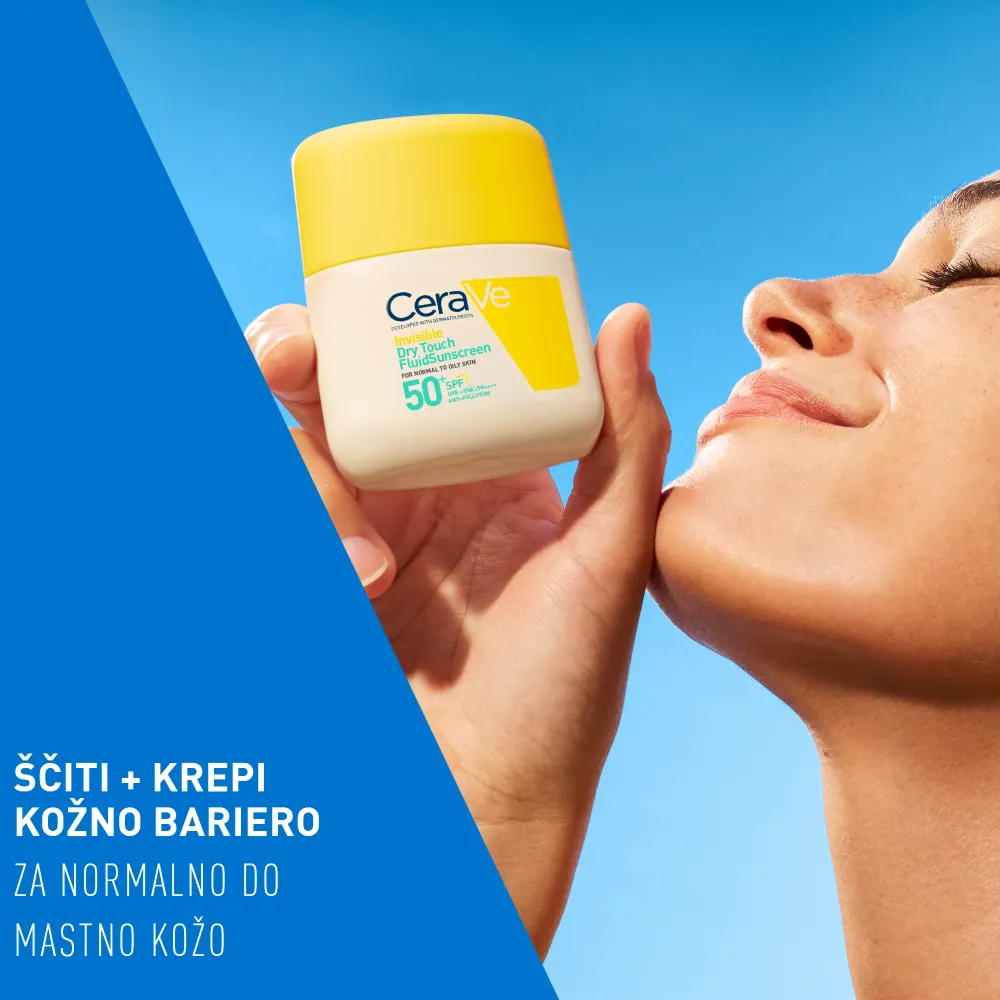 CeraVe Sun, nevidni vlažilni fluid za zaščito pred soncem Dry Touch - ZF50+ (50 ml)